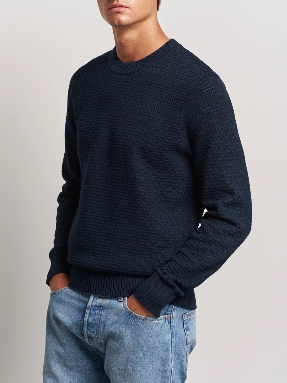 J.LINDEBERG Men's Navy Waffle Knit Crewneck Sweater Size L Large